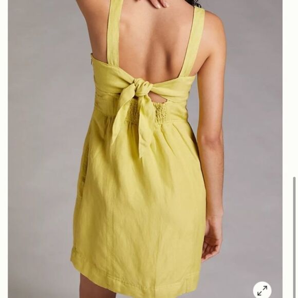 Anthropologie Maeve Linen Blend Retro Sundress Lime - Picture 7 of 13